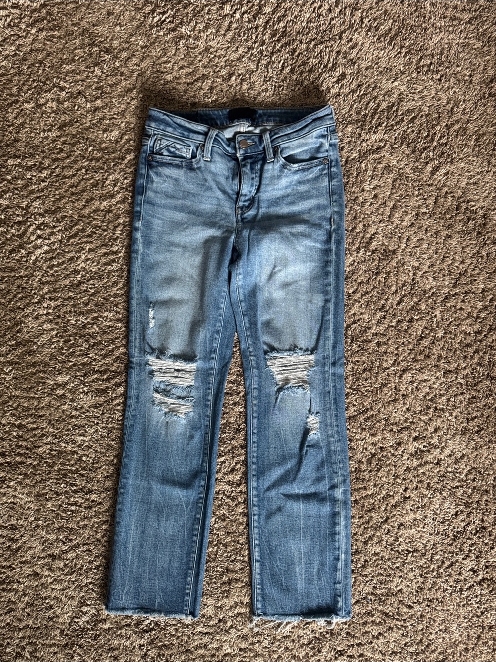 Women's Distressed Slim Straight Jeans - Light Blue